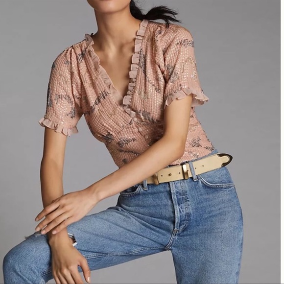 Anthologies Sequin V-Neck Alluring & Stylish Top - Picture 2 of 8